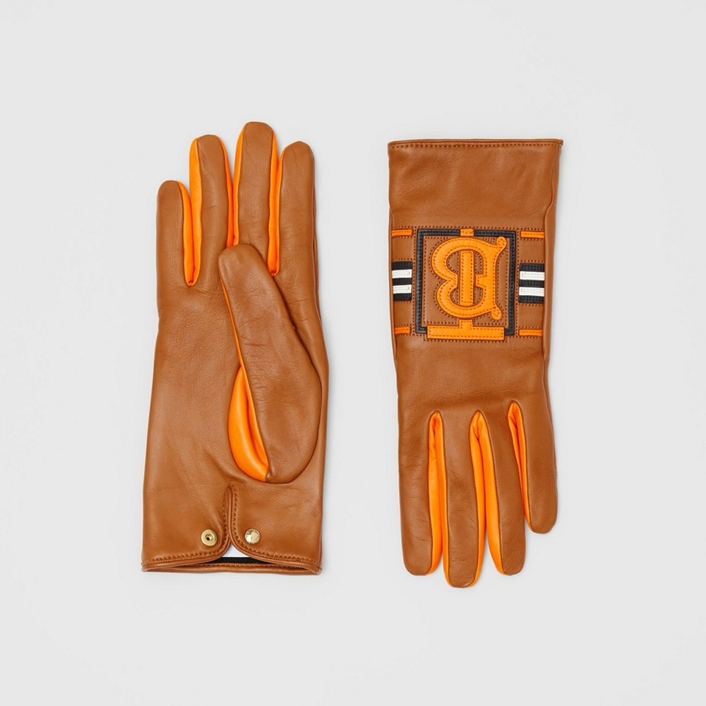 Burberry Leather Gloves Women’s Monogram Intarsia Cashmere Lambskin Size7.5 $400